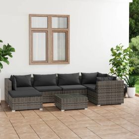 7 Piece Patio Lounge Set with Cushions Poly Rattan Gray