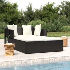 Sunbed with Cushions Black 71.7" x 46.5" x 24.8" Poly Rattan