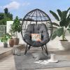 Outdoor Patio Wicker Egg Chair Indoor Basket Wicker Chair with Grey Cushion for Backyard Poolside