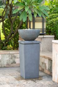 44.5 Inch Poly-resin Gray Zen Bowl Water Fountain, Outdoor Bird Feeder /Bath Fountains, Relaxing Water Feature for Garden Lawn Backyard Porch