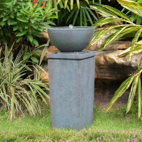 35.5 Inch Poly-resin Gray Zen Bowl Water Fountain, Outdoor Bird Feeder /Bath Fountains, Relaxing Water Feature for Garden, Lawn, Backyard, Porch