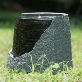 18 Inch Indoor/Outdoor Poly-resin Water Fountain, Unique Broken Urn Fountain Chic Dynamic Modern Design with Light for Garden, Lawn, Backyard, Porch