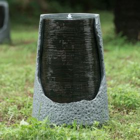 26 Inch Indoor/Outdoor Poly-resin Water Fountain, Unique Broken Urn Fountain Chic Dynamic Modern Design with Light for Garden, Lawn, Backyard, Porch