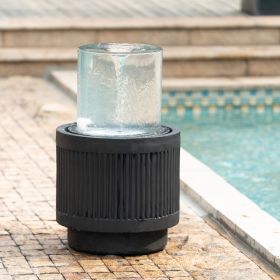 19.5 Inch Heavy Cement Round Black Ribbed Outdoor Water Fountain with Light (Color Change)