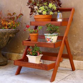 Malibu Outdoor Three-Layer Wood Garden Plant Stand