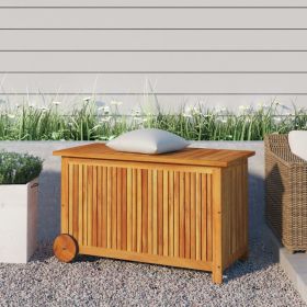 Patio Storage Box with Wheels 35.4" x 19.7" x 22.8" Solid Wood Acacia