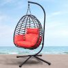 Outdoor Rattan Hanging Oval Egg Chair in Stock, 37"L x 35"D x 78"H (Red)