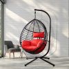 Swing Egg Chair With Stand, High-Quality Modern Design, 37.4" x 37.4" x 76.77" (Red)