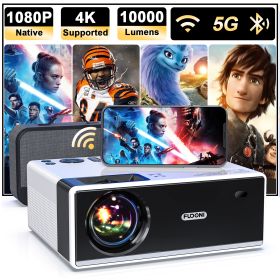 Projector with WiFi and Bluetooth;  5G WiFi Projector 4K Supported Native 1080P Full HD;  FUDONI 10000L Portable Projector;  50% Zoom 300" Display