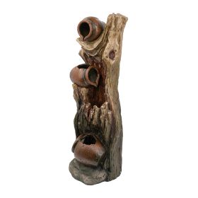 37.8 Inch Decorative 3 Tier Tree Trunk Fountain with Lights and Pump, Brown