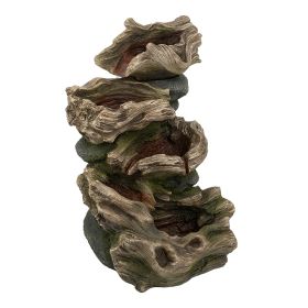 30.3 Inch Decorative 5 Tier Wood Rock Inspired Water Fountain with Lights and Pump, Brown