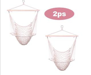 2 Piece Indoor Outdoor Garden Cotton Hanging Rope Air/Sky Chair Swing Beige Hammocks