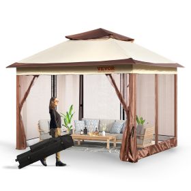 VEVOR Patio Gazebo, 11 x 11 FT Pop up 8-10 Person Gazebo with Mosquito Netting, Metal Frame, and PU Coated 250D Oxford Cloth, Outdoor Canopy Shelter