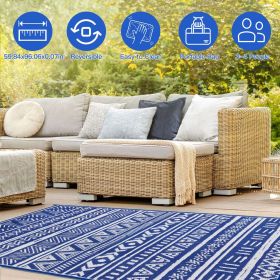 4.98x8FT Reversible Outdoor Rug Waterproof Mat with Storage Bag Portable Plastic Carpet Indoor Outdoor Activity for Picnic Patio Deck RV Blue & White