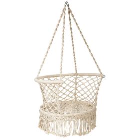 Hanging Hammock Chair with 330 Pound Capacity and Cotton Rope Handwoven Tassels Design