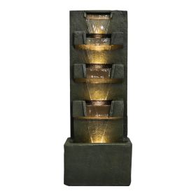 39.3 Inch High Modern Concrete Water Fountain with LED Lights for Home Garden Backyard Decor