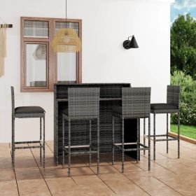 5 Piece Patio Bar Set with Cushions Gray