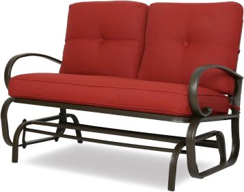 Patio Swing Glider Bench Outdoor Cushioned 2 Person Rocking Chair Garden Loveseat;  Brick Red