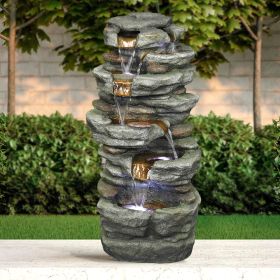 32.6 Inch Rock Water Fountain with LED Lights