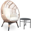 Patio PE Wicker Egg Chair Model 2 with Natural Color Rattan Beige Cushion and Side Table