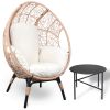 Patio PE Wicker Egg Chair Model 3 with Natural Color Rattan Beige Cushion and Side Table