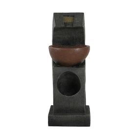 23.8 Inch Black and Brown Sculptural Water Fountain with Bowl Basin, with Light and Pump, for Indoor and Outdoor