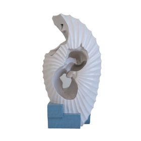 31.9 Inch White Abstract Water Fountain with Blue Base and Light, for Indoor and Outdoor