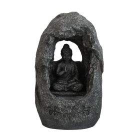 13.6 Inch Decorative Gray Tabletop Water Fountain with Sitting Buddha and LED Light, for Indoor and Outdoor