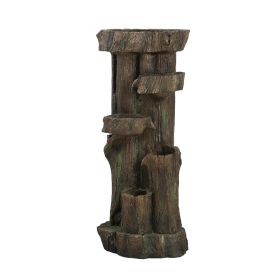 31.5 Inch Rustic Decorative Tree Trunk 5 Tier Water Fountain, with Light and Pump, for Indoor and Outdoor