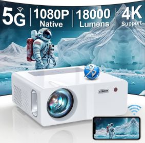 Native 1080P 5G WiFi Bluetooth Projector,18000LM 450 ANSI Outdoor Movie Projector 4K Support and Max 450" Display, LED Home Theater Video Projector