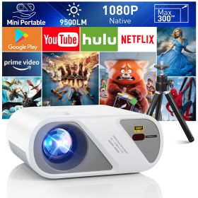 Projector, Full HD 1080P Video Projector with Tripod, Portable Mini Outdoor Movie Projector for iPhone, Home Theater Projector Compatible with HDMI/US