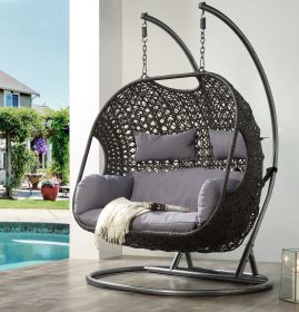 ACME Vasta Patio Swing Chair with Stand, Fabric & Wicker