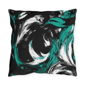 Decorative Outdoor Pillows With Zipper - Set of 2, Black Green White Abstract Pattern