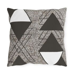 Decorative Outdoor Pillows With Zipper - Set of 2, Brown and White Triangular Colorblock