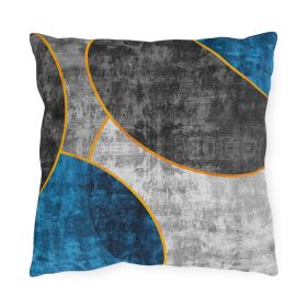 Decorative Outdoor Pillows With Zipper - Set of 2, Black Blue Grey Circular Geometric Pattern Print