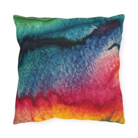 Decorative Outdoor Pillows With Zipper - Set of 2, Multicolor Watercolor Abstract Print