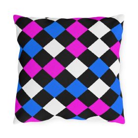 Decorative Outdoor Pillows With Zipper - Set Of 2, Black Pink Blue Checkered Pattern