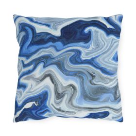 Decorative Outdoor Pillows With Zipper - Set of 2, Blue White Grey Marble Pattern