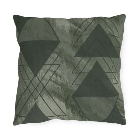 Decorative Outdoor Pillows With Zipper - Set of 2, Olive Green Triangular Colorblock