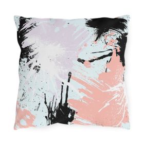 Decorative Outdoor Pillows With Zipper - Set of 2, Abstract Pink Black White Paint Splatter Pattern