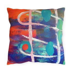 Decorative Outdoor Pillows With Zipper - Set of 2, Multicolor Abstract Expression Pattern