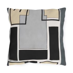 Decorative Outdoor Pillows With Zipper - Set of 2, Abstract Black Grey Brown Geometric Contemporary Art Shapes