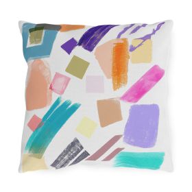 Decorative Outdoor Pillows With Zipper - Set of 2, Multicolor Pastel Geometric Brush Stroke Pattern