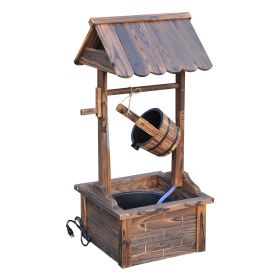 44 Inch Outdoor Wooden Wishing Well Fountain with Adjustable Water Flow Rate, Outdoor Rustic Water Bucket Waterfall Fountain with Electric Pump