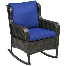 Outsunny Outdoor Wicker Rocking Chair with Wide Seat, Thick Cushions, Rattan Rocker with Steel Frame, High Weight Capacity for Patio, Garden, Backyard