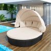 GO Outdoor Rattan Daybed Ssunbed with Retractable Canopy Wicker Furniture, Round Outdoor Sectional Sofa Set, Black Wicker Furniture Clamshell Seating