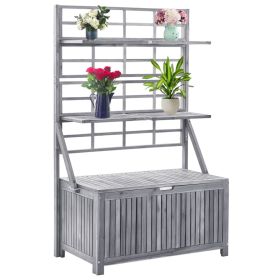 Storage Box with Trellis Gray 39" x 21.7" x 63" Solid Acacia Wood