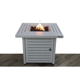 Living Source International 25" H x 30" W Steel Propane/Natural Gas Fire Pit Table (White)