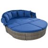 GO Outdoor Rattan Daybed Sunbed with Retractable Canopy Wicker Furniture, Round Outdoor Sectional Sofa Set, Gray Wicker Furniture Clamshell Seating