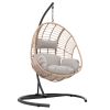 Outdoor Indoor Swing Egg Chair Natural Color Wicker with Beige Cushion